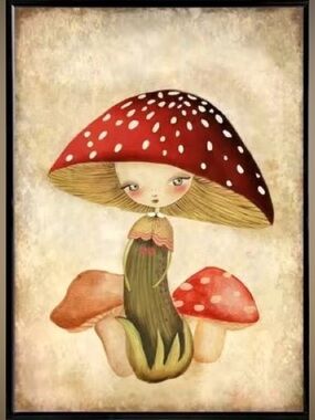 16x24 Whimsical Mushroom Girl Enchanted Forest Children's Unframed Canvas Print
